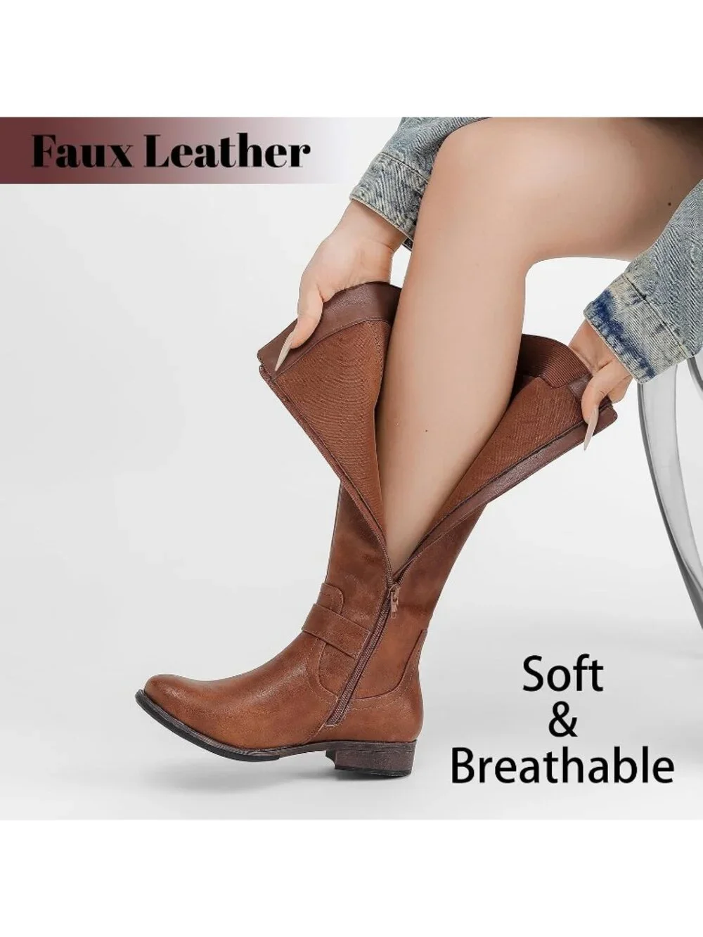 Women's Maple Brown Platform Slouchy Side Zip Comfort Round Toe Knee High Boots